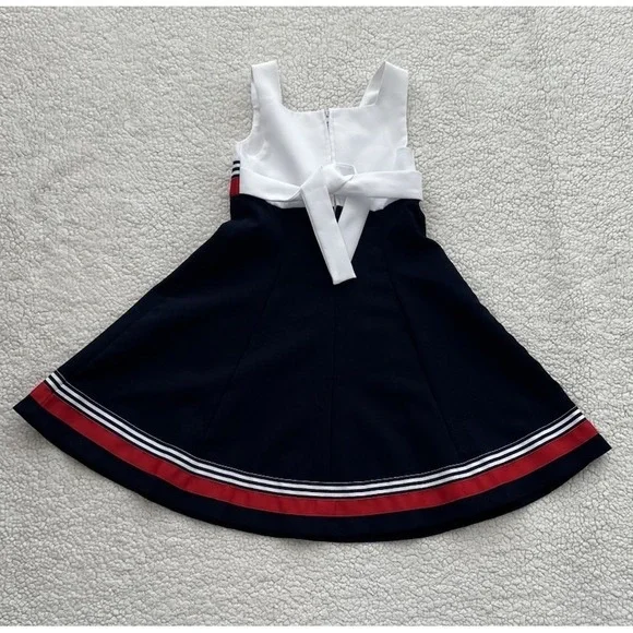 Girls Bonnie Jean Nautical Dress Red White Blue Stripes Bow Size 5 Sailor USA - Picture 7 of 10
